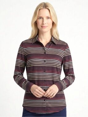 Coldwater Creek Women’s Button Down Striped Long Sleeve Blouse Size 14 Large